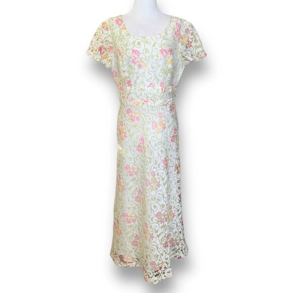 Vintage 90s Lennie New York Floral Gown Brocade Dress Bow Detail Column Maxi - Picture 11 of 12